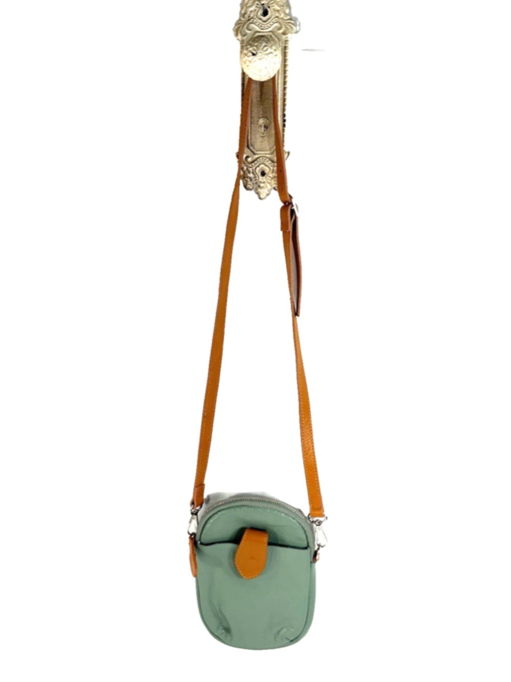 DIVINA FIRENZE Crossbody "Amanda" Pebbled Italian Leather Grape Leaf Green